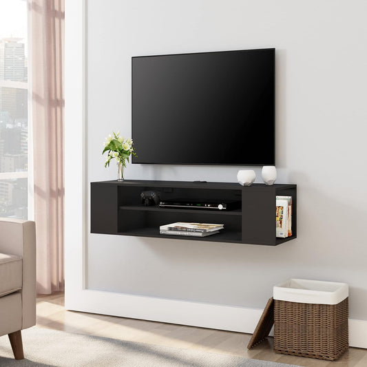 Fitueyes floating tv unit cabinet, wall mounted tv shelf with 4 storages for living room, entertainment center