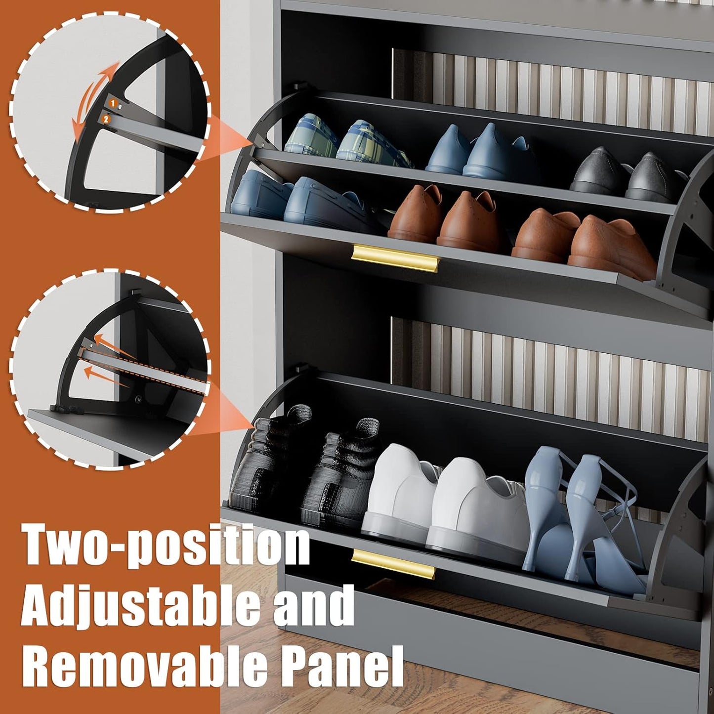 JOZZBY Shoe Cabinet for Entryway, Black Slim Shoe Cabinet with 2 Flip Drawers Narrow Shoe Storage Cabinet 2 Tier Freestanding Shoe Organizer for Entryway, Hallway, Living Room