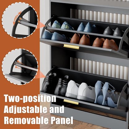 JOZZBY Shoe Cabinet for Entryway, Black Slim Shoe Cabinet with 2 Flip Drawers Narrow Shoe Storage Cabinet 2 Tier Freestanding Shoe Organizer for Entryway, Hallway, Living Room