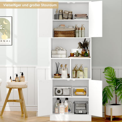 FirFurd 180.5cm Tall Bookcase White Bookshelf with 4 Doors Living Room Bookcases Free Standing Storage Cupboard for Home Office 180.5x60x40cm