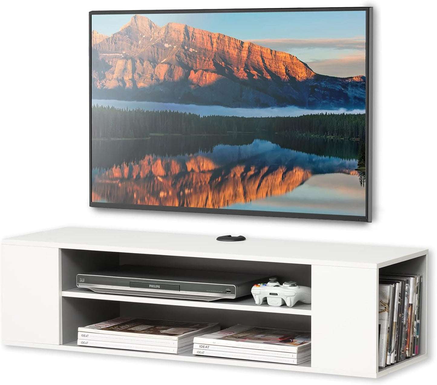 WAMPAT White Floating TV Stand Wall Mounted Shelf Entertainment Center Wood Media Console Storage TV Cabinet Hutch Under TV Desk for Living Room,White,39 Inch