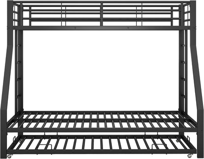 KUAKE Bunk Bed, Metal Bed with Pull-Out Bed, with Ladder on Both Sides for Children, Teenagers, Adults, 90 (140) x 200 cm, (Black)