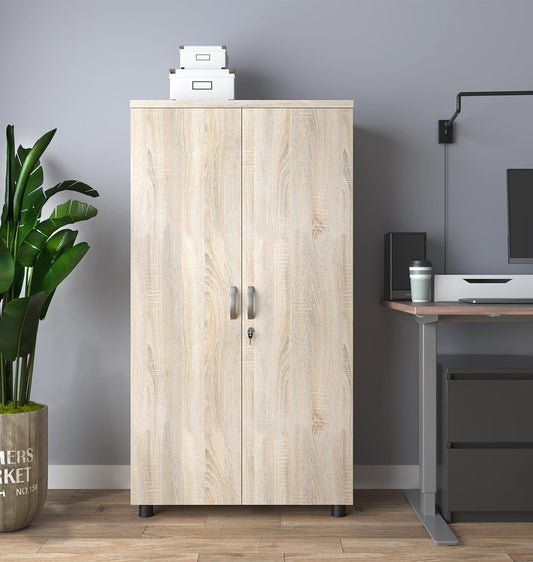 Hallowood Furniture Dudley Large Office Cupboard with Laminated Finish, Wooden Cupboard with Shelves, Lockable Cabinet, Book Case, Office & Filing Cabinet, Book Storage