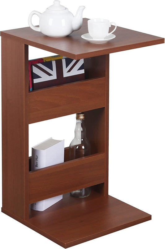 RICOO WM042-ER Small Side Table 35 x 60 x 40 cm C-Shape Oak Rustic Brown