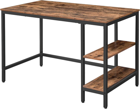 HOOBRO Computer Desk, 47.2 Inch Writing Desk with Adjustable Shelf on Left or Right, Office Study Desk for Laptop, Sturdy Metal Frame, for Home Office, Easy Assembly, Rustic Brown and Black BF59DN01
