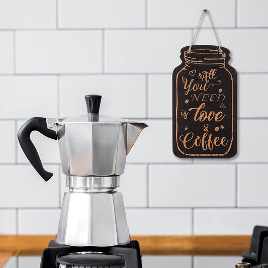 Jetec Wood Coffee Sign Mason Jar Wall Hanging Plaque - Farmhouse Coffee Bar Decor for Kitchen, Office, Home Wall and Table (Classic Style)