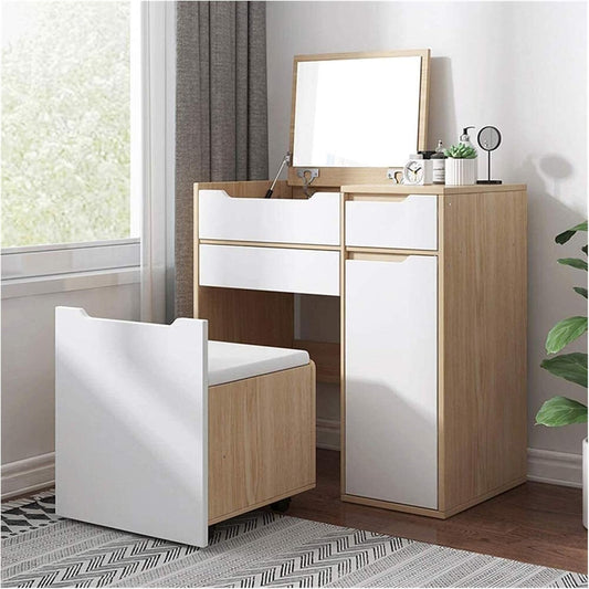 YYUUII Girls Vanity Set Dressing Table 2-in-1 Modern Makeup Vanity Desk for Bedroom, Cushioned Stool, Vanity Table with Drawers Dresser Desk for Woman (Color : Natural, Size : 80x40x80cm)