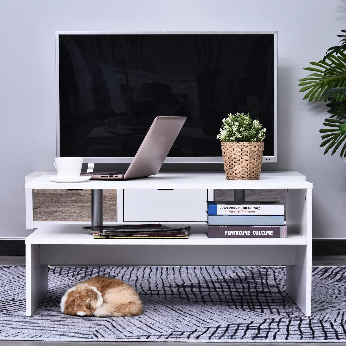 Home gallery 2 tier coffee table with open shelf - white,X-Large,H00487