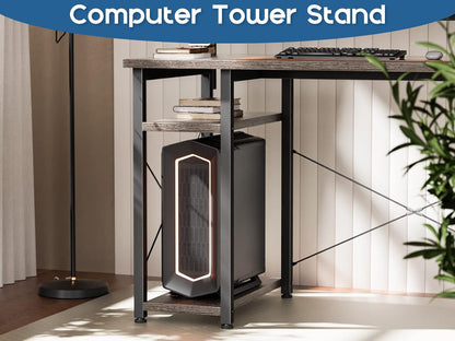 ODK L Shaped Computer Desk, 54" Reversible L Shaped Desk, Corner Computer Desk with Storage Shelves & Monitor Stand, Home Office Desk, Gaming Desk, Corner Desk, Writing Desk, Grey Oak