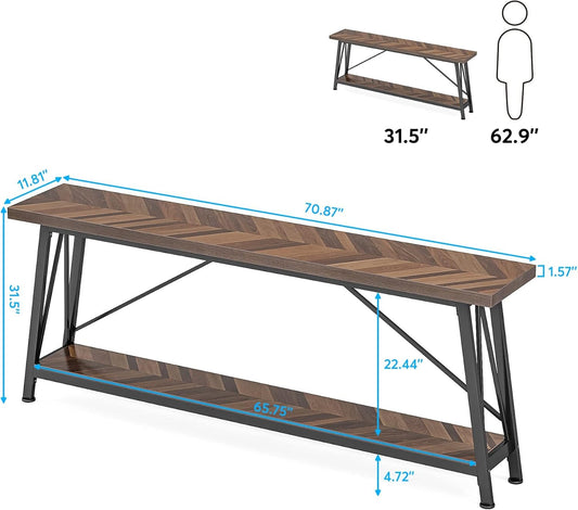 Tribesigns 70.9 Inches Extra Long Sofa Table Behind Couch, Industrial Entry Console Table for Hallway, Entryway, Living Room, Brown