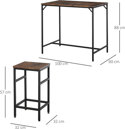 HOMCOM Industrial Rectangular Bar Table Set with 4 Stools for Dining Room, Kitchen, Dinette