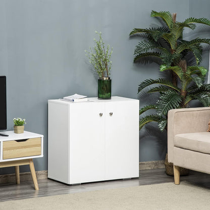 FurniFlex Living Room Sideboard with 2 Doors Auxiliary Wardrobe and 2 Shelves, 70 cm x 39 cm x 70 cm Size, White