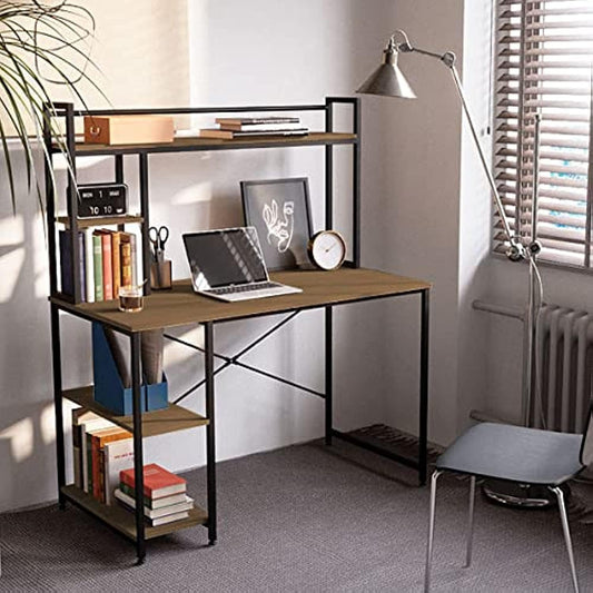 Home gallery Computer desk 120 cm with hutch and storage shelves brown