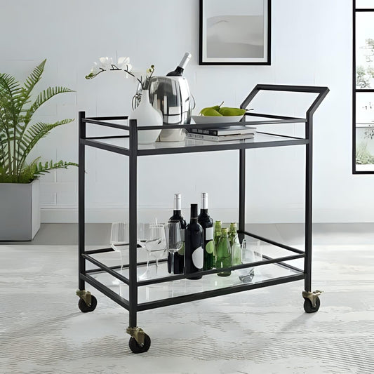 AR Corner Steel Frame Tea Cart, 40 cm Length x 80 cm Width x 80 cm Height, Black/Transparent