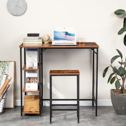IBUYKE Rectangular High Bar Table, Kitchen Island with 3 Shelves, Bar Counter with Stable Iron Structure, 109 x 60 x 100 cm, Easy to Assemble, Vintage Brown TMJ054H
