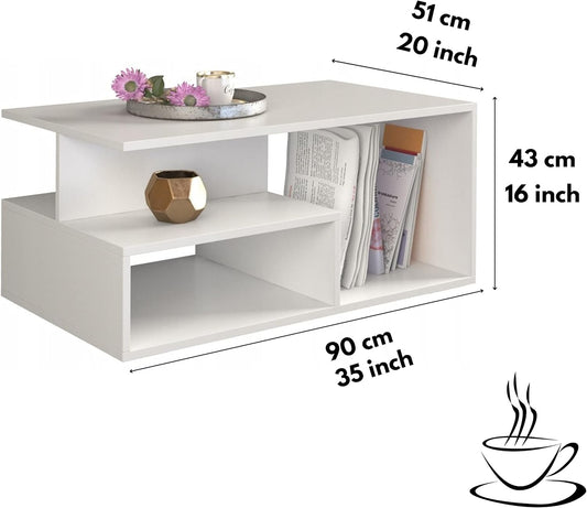 Wooden White Coffee Tables For Living Room, Elegant Coffee Table White, Elegant Coffee Table With Storage, Minimalist Design Living Room Table, Multi-Tier Modern Coffee Tables White Gloss Coffee Table