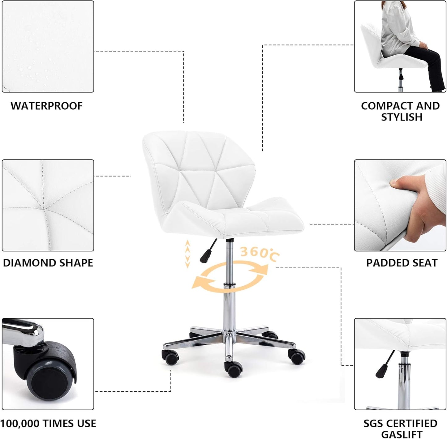 HNNHOME® Modern Uranus Padded Swivel Faux Leather Computer Desk Office Chair White