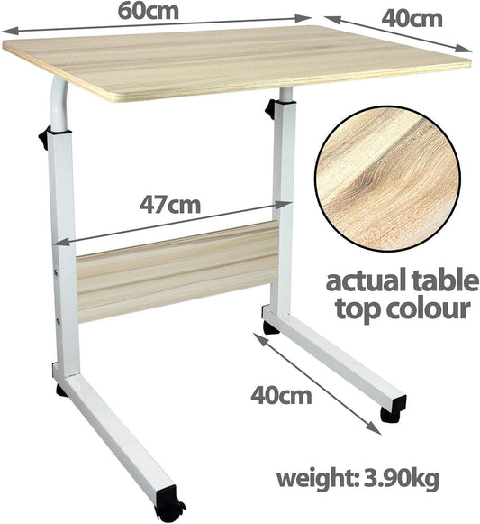 Z ZELTA Height Adjustable Mobile Table with Rolling Castors, Overbed Laptop Desk, Multi-Purpose Table, Sturdy Metal Frame, Birch Finish, Perfect for Home, Office, and Hospital Use