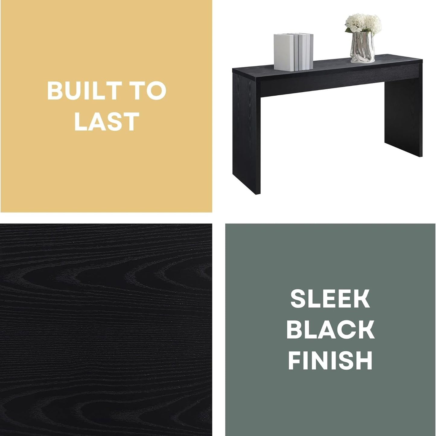 Convenience Concepts Northfield Hall Console Desk Table, 48(L) x 15.5(W) x 28"(H), Black