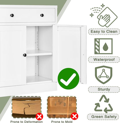 CJF Modern White Large Rectangular Floor Standing Cabinet with 1 Drawer & 2 Adjustable Shelves, Ideal for Entryway, Kitchen Pantry, Dining Room Buffet, Living Room Storage, Bathroom, Office Coffee Bar