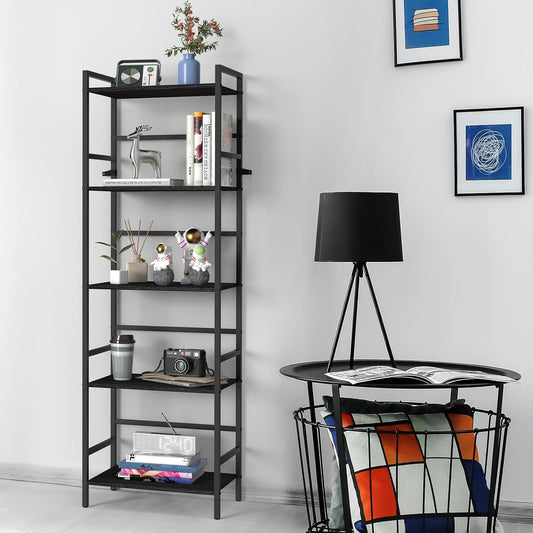 52.76in(H) Tall Bookshelf 5 Tier Bookcase Shelf Storage Organizer Industrial Freestanding Book Shelves Units Large Storage Tired Shelf for Small Space, Living Room, Kitchen, Bedroom, Modern Black