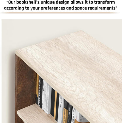 ABOUT SPACE Book Shelf for Home Library-Rectangle/L-Shaped Rack for Storage 6 Compartment Book Stand Shelf for Bedroom, Livingroom Decor, Plants and Books (Oak White&Walnut-L128 x B30 x H85 cm)