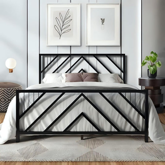 AR Corner M0211 Metal Frame Bed with Mosky Wood Panels, 120 cm Width x 195 cm Length x 120 cm Height, Black