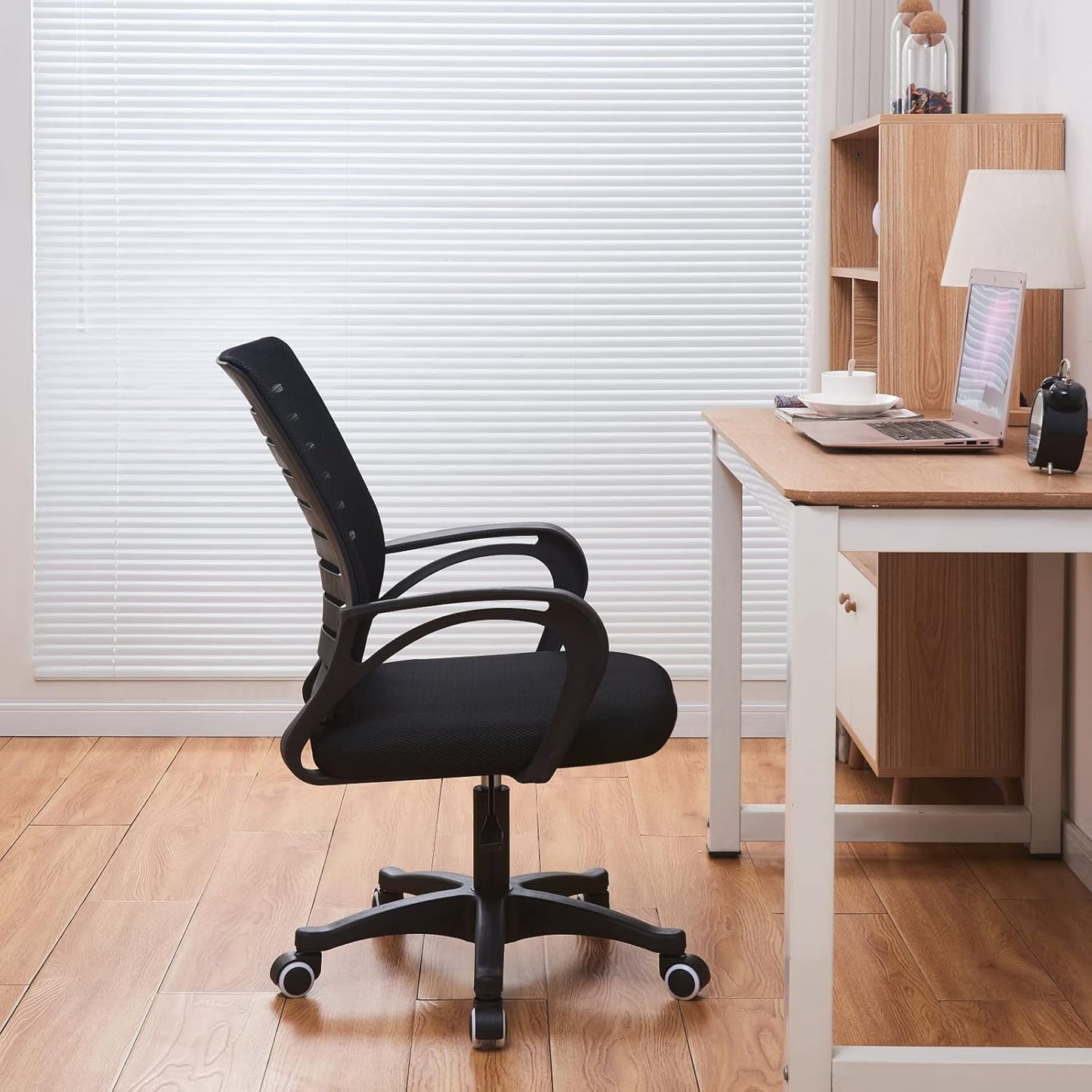 Jamiah Ergonomic Office Chair Adjustable Height Desk Chair Computer Swivel Chair Fabric Mesh Chair for Home Conference Office Furniture (Horizontal bar Black)