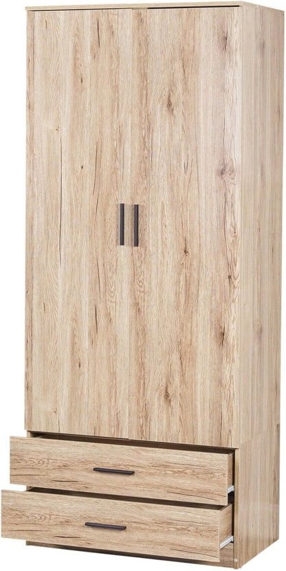 URBNLIVING Oak Wooden Bedroom Furniture Cabinet Chest of Drawers Dressing Table Wardrobe - 2 Door Wardrobe
