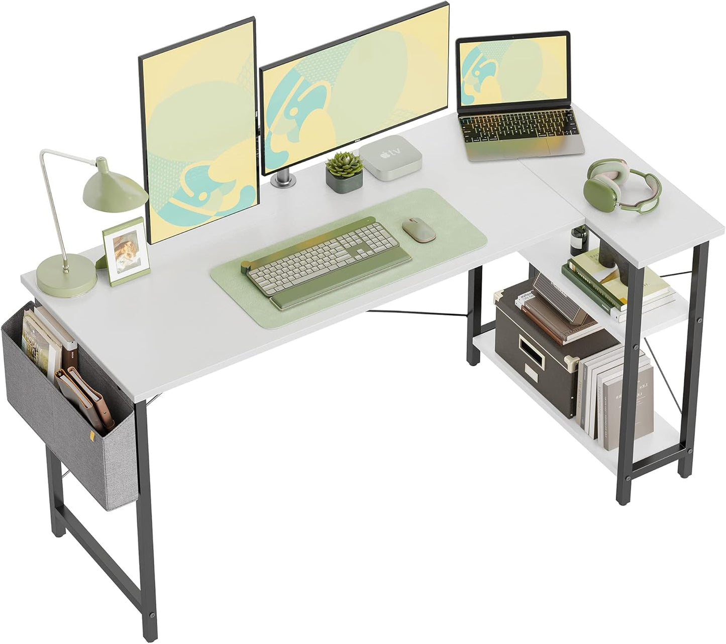 CubiCubi 47 Inch Small L Shaped Computer Desk with Storage Shelves Home Office Corner Desk Study Writing Table