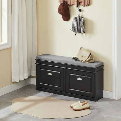 SoBuy FSR64-SCH Shoe Tipper Storage Bench with Seat Cushion with 2 Flaps Black W x H x D x H x D: 104 x 52 x 24 cm