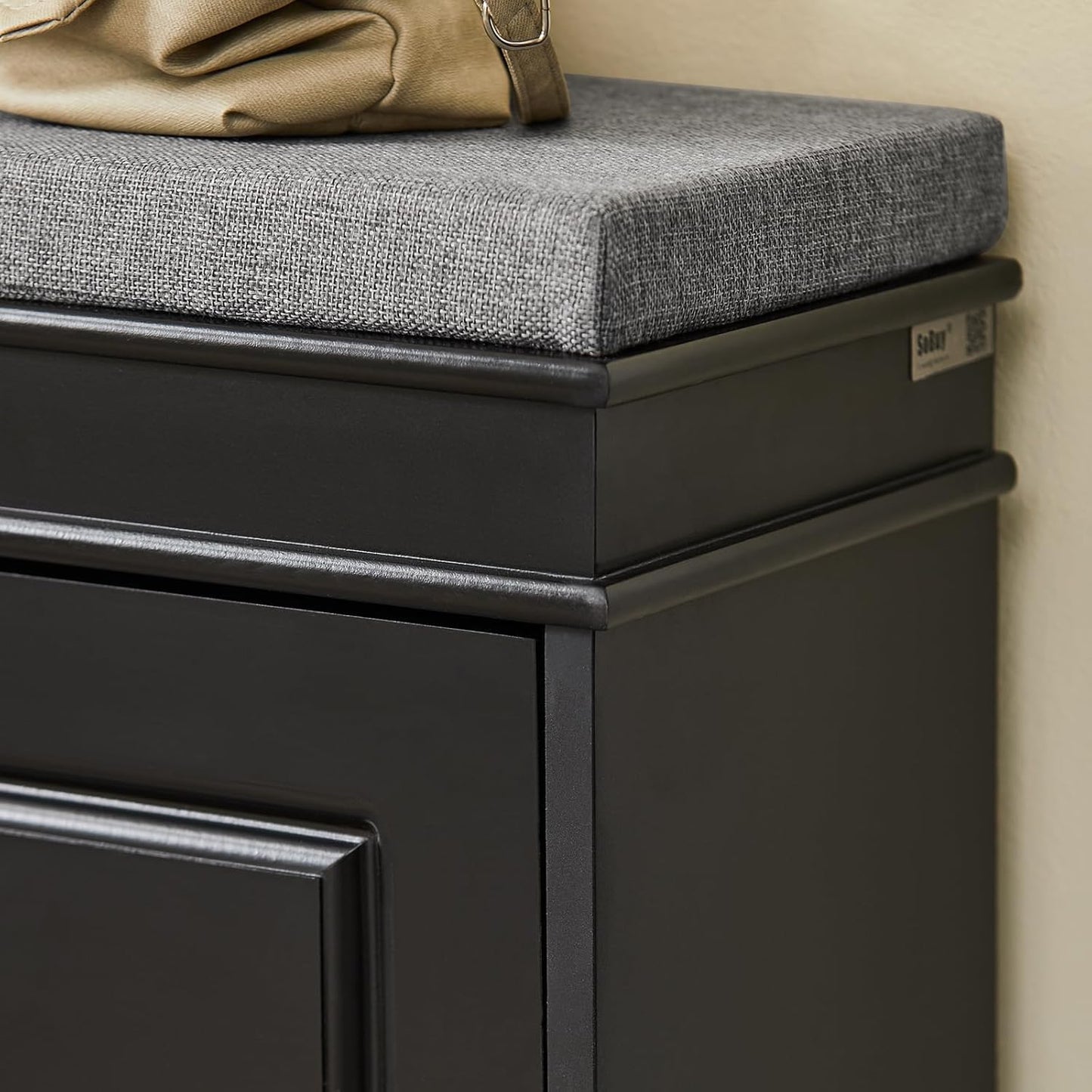 SoBuy FSR64-SCH Shoe Tipper Storage Bench with Seat Cushion with 2 Flaps Black W x H x D x H x D: 104 x 52 x 24 cm