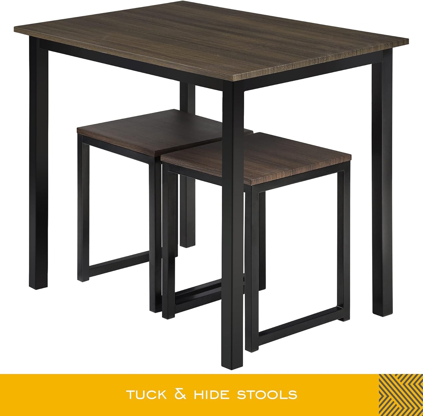 HOMOOI HOMURY 3 Piece Dining Table Set with Two Stools, Compact Kitchen Table for Kitchen, Dining Room, Dinette, Breakfast Nook, Dark Wood