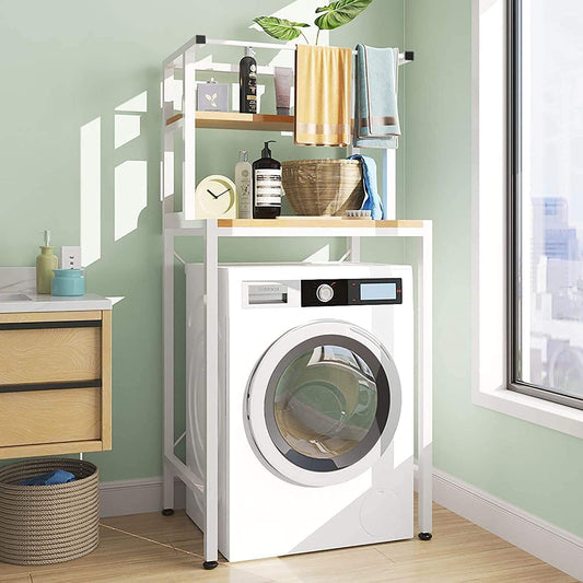 Bathroom Space Saver, Over The Drum Washing Machine Rack, Bathroom Corner Stand Storage Organizer Accessories, Bathroom Tower Shelf, Space Saver. (2 Shelf, White)