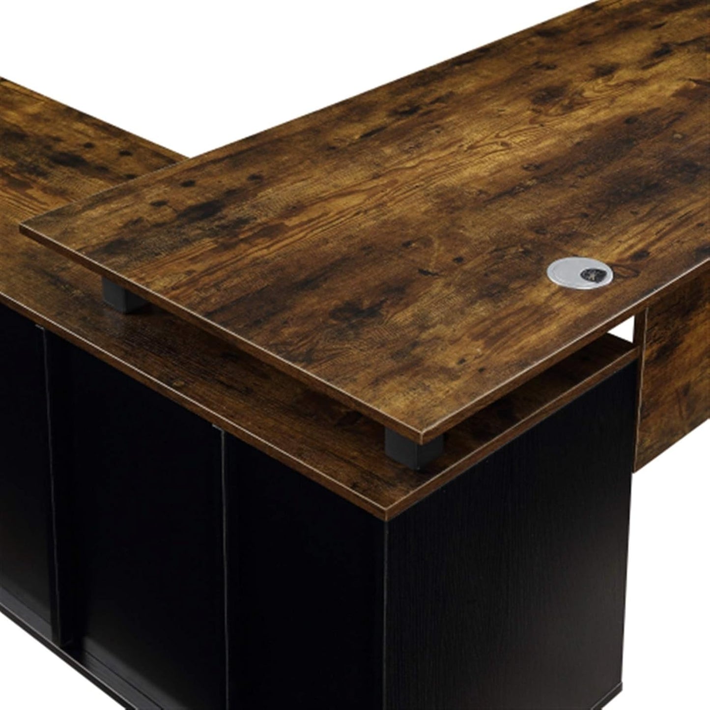 YT L Shaped Home Office Desk, Metal and Wood Rustic Corner Desk, Industrial Writing Workstation Table for Home Office Study, Computer Desk with Storage Shelves, Easy Assembly