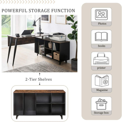 YT L Shaped Home Office Desk, Metal and Wood Rustic Corner Desk, Industrial Writing Workstation Table for Home Office Study, Computer Desk with Storage Shelves, Easy Assembly