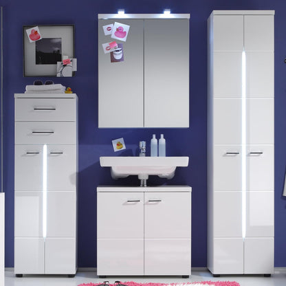 Trendteam Smart Living Nightlife Bathroom Sink Vanity Unit, 65 x 63 x 35 cm, High-Gloss White with Lots of Storage Space
