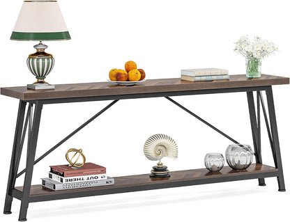 Tribesigns 70.9 Inches Extra Long Sofa Table Behind Couch, Industrial Entry Console Table for Hallway, Entryway, Living Room, Brown