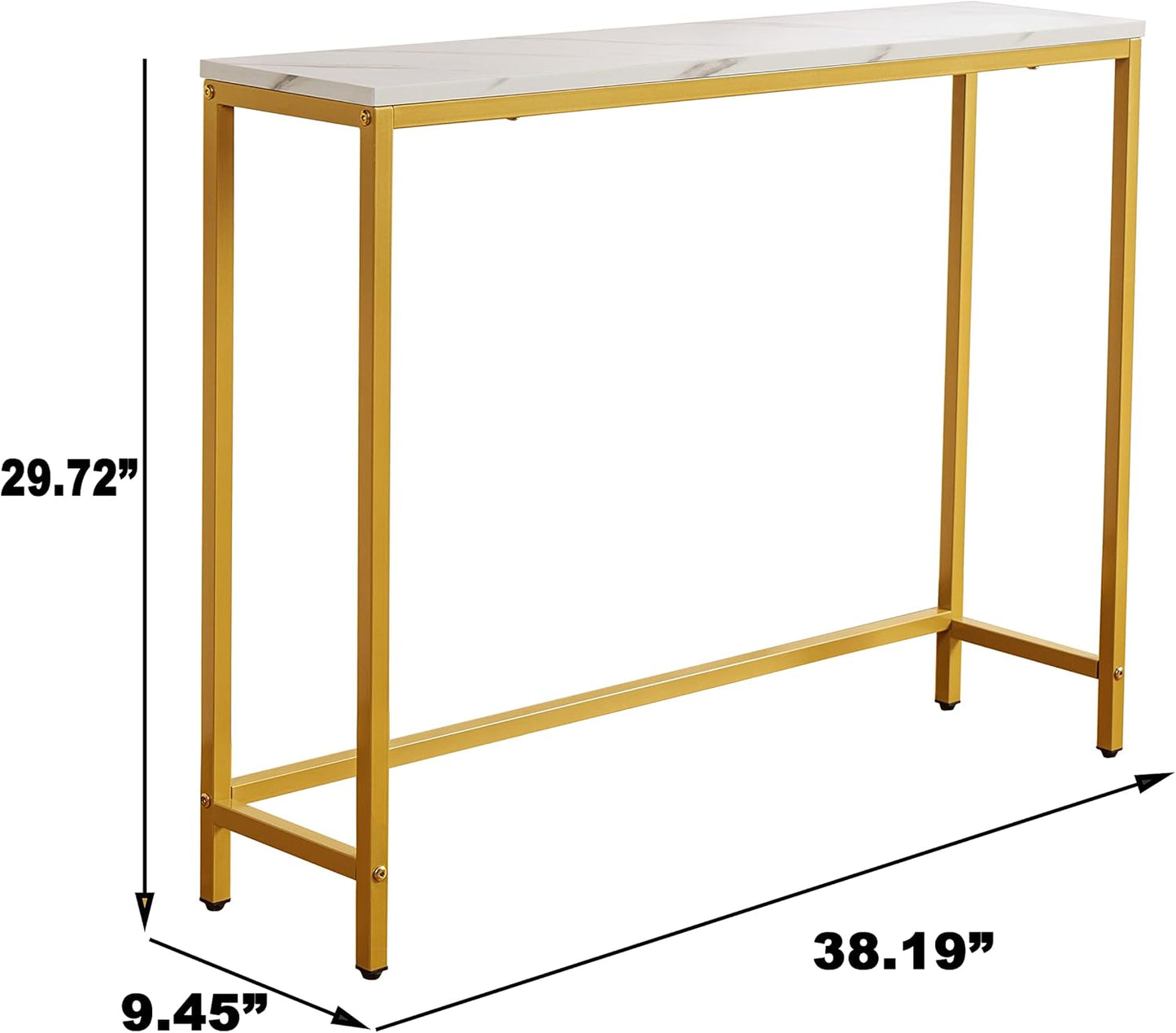 loglus Console Table for Entryway, Faux Marble MDF Sofa Table with Golden Frame (Double Layer,Single Layer, White Marble)