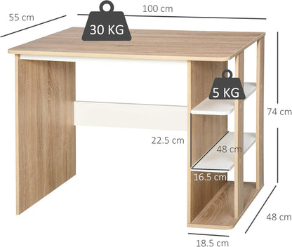 HOMCOM Computer Desk & 3-Tier Side Shelves Wide Table Top Home furniture OAK