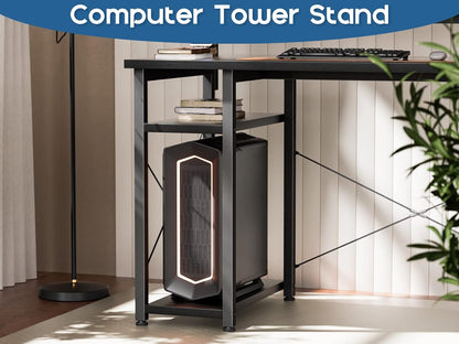 ODK 61" Reversible L Shaped Computer Desk, Modern Black Corner Desk with Storage Shelves & Monitor Stand, Home Office, Gaming, Writing Desk