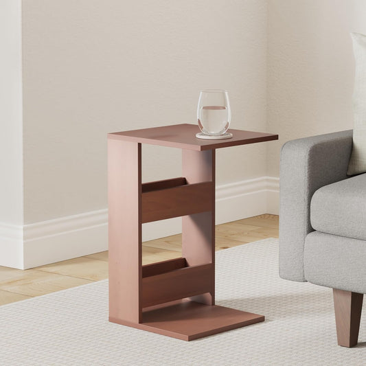 RICOO WM042-ER Small Side Table 35 x 60 x 40 cm C-Shape Oak Rustic Brown