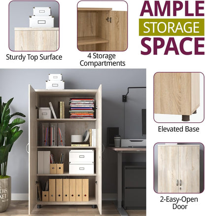 Hallowood Furniture Dudley Large Office Cupboard with Laminated Finish, Wooden Cupboard with Shelves, Lockable Cabinet, Book Case, Office & Filing Cabinet, Book Storage