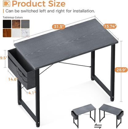 ODK Study Computer Desk 40 inch Home Office Writing Small Desk, Modern Simple Style PC Table with Storage Bag and Headphone Hook, Vintage