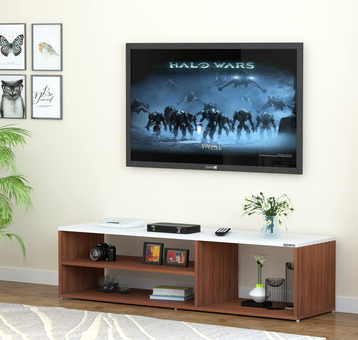 Redwud Skyler Engineered Wood TV Entertainment Unit/TV Stand/Display Storage Cabinet Rack (Walnut White) - Ideal for Upto 52" TVs
