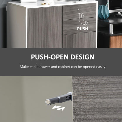 FurniFlex 2-Drawers High Gloss Sideboard Cabinet with Push-Open Design, Light Grey/White
