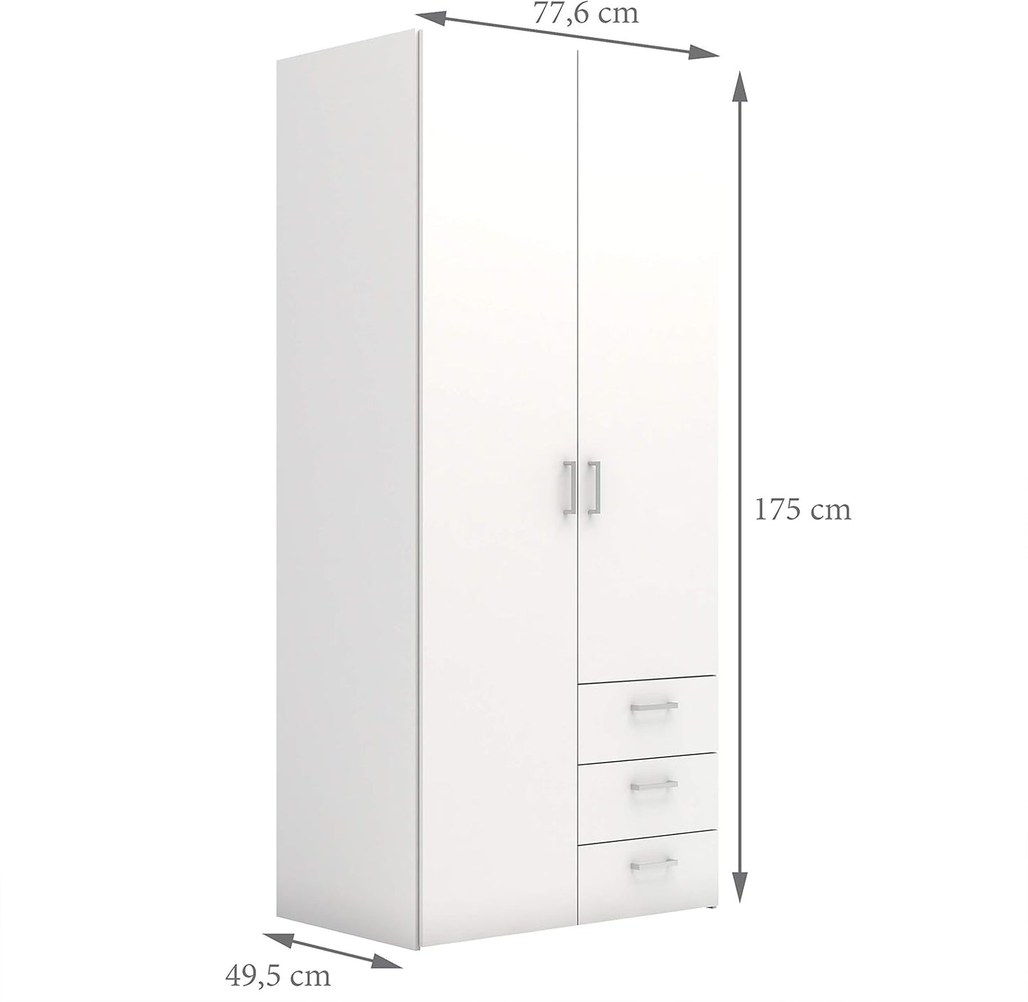 Furniture To Go | Space, Wood, White, Wardrobe with 2 Doors + 3 Drawers