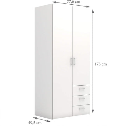 Furniture To Go | Space, Wood, White, Wardrobe with 2 Doors + 3 Drawers