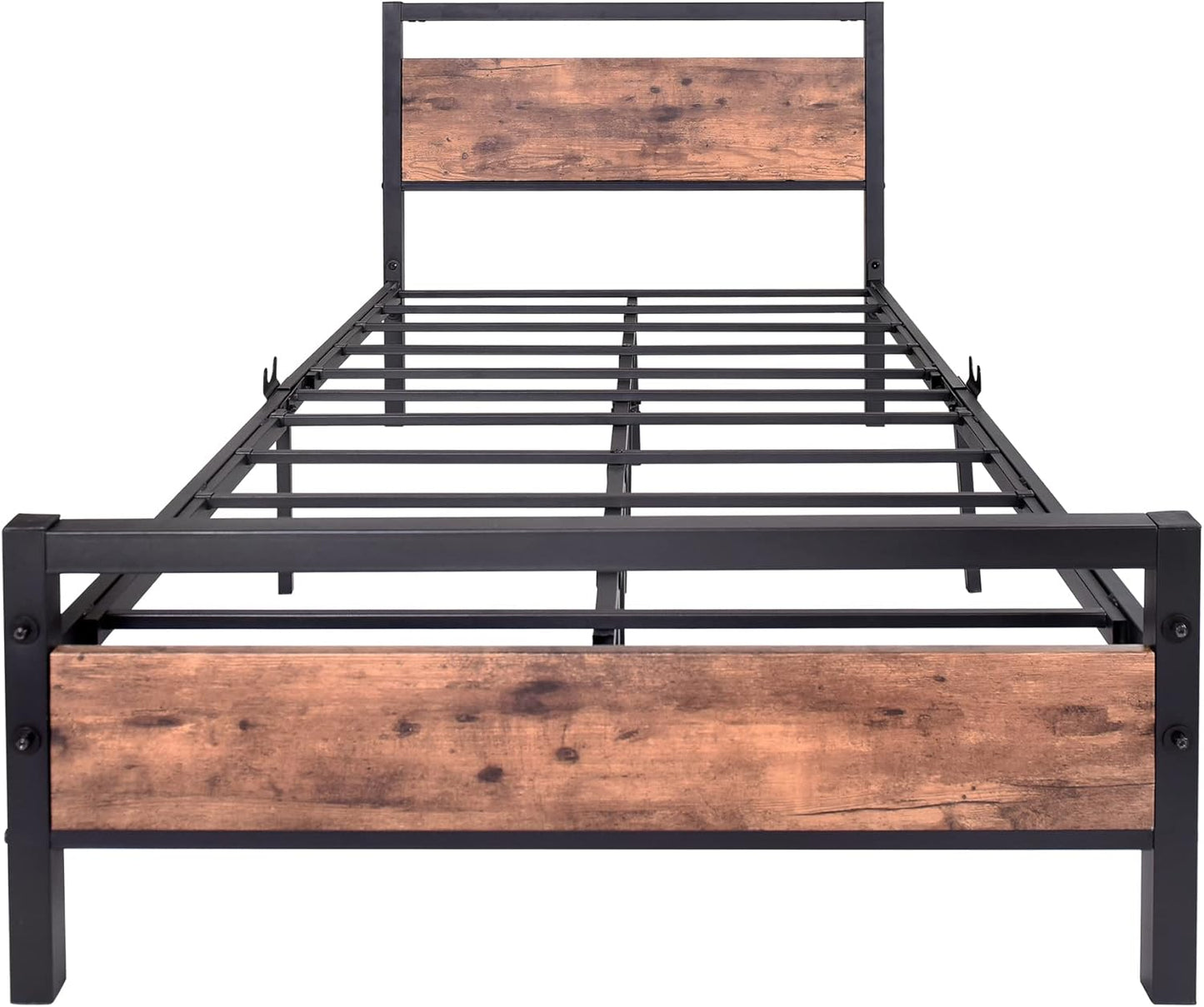 BOFENG 3ft Single Bed Frames Solid Bedstead Base with Wood Headboard,Heavy Duty Metal Platform Bed Frame No Box Spring Needed,Mattress Base/Metal Slat Support/Underbed Storage Space/Rustic Brown