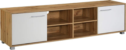 DeckUp Plank Uniti Engineered Wood Entertainment Unit and TV Stand (Wotan Oak and White, Matte Finish)